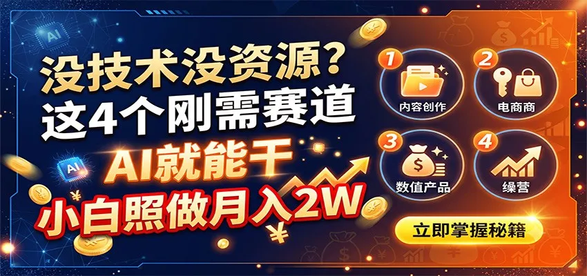 没技术没资源？这4个刚需赛道，AI就能干，小白照做月入2W-续财库