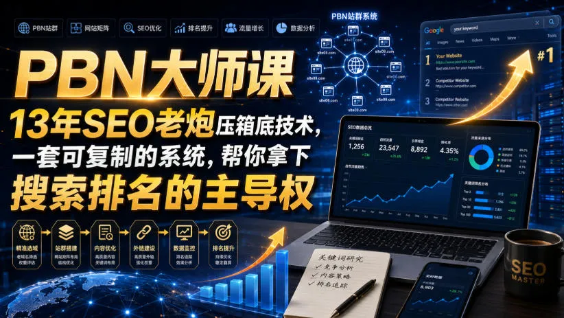 PBN大师课13年SEO老炮压箱底技术,一套可复制的系统,帮你拿下搜索排名的主导权【原创双语字幕】-续财库