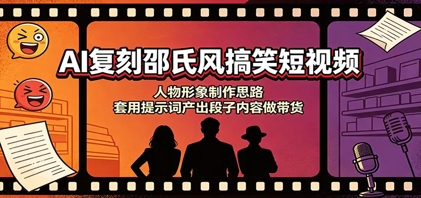 AI复刻邵氏风搞笑短视频：人物形象制作思路，套用提示词产出段子内容做带货-续财库