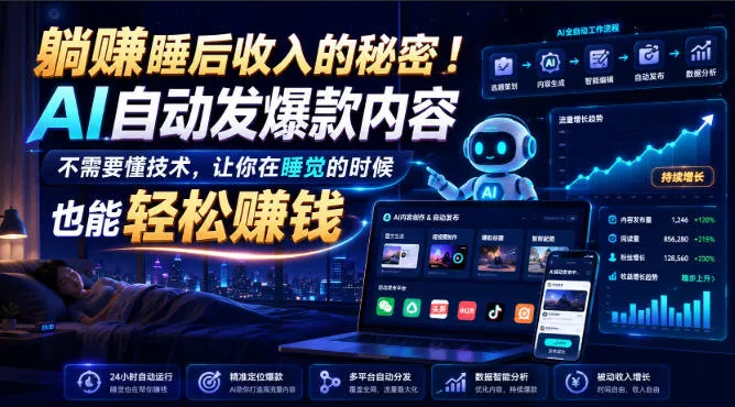躺賺睡后收入的秘密！AI自动发爆款内容，不需要懂技术，让你在睡觉的时候也能轻松賺钱【原创双语字幕】-续财库