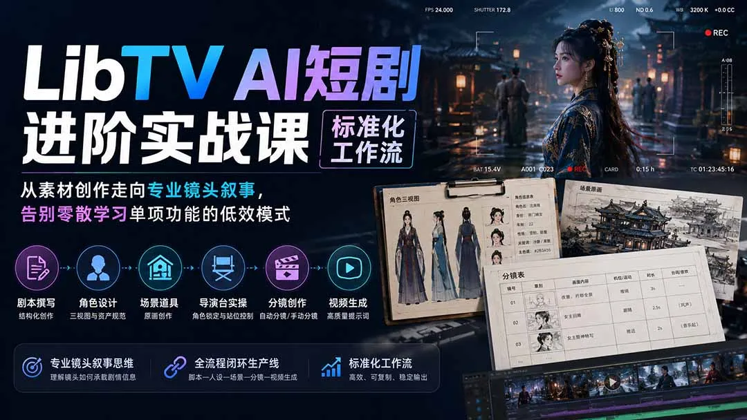 LibTV AI短剧进阶实操课标准化工作流;从素材创作走向专业镜头叙事,告别零散学习单项功能的低效模式-续财库
