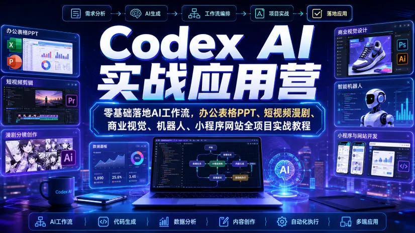 Codex AI实战应用营｜零基础落地AI工作流，办公表格PPT、短视频漫剧、商业视觉、机器人、小程序网站全项目实战教程-续财库