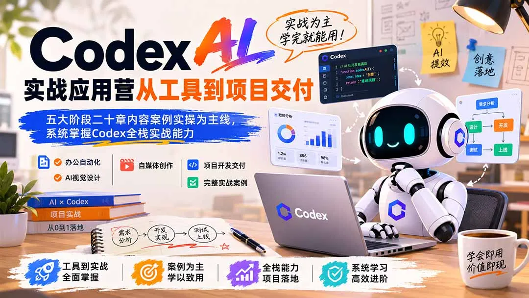 Codex AI实战应用营从工具到项目交付；五大阶段二十章内容案例实操为主线，系统掌握Codex全栈实战能力-续财库
