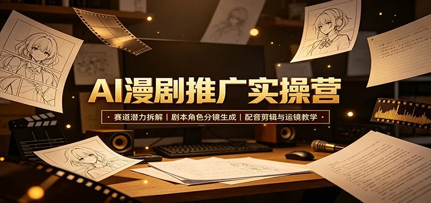 AI漫剧推广实操营：赛道潜力拆解，剧本角色分镜生成，配音剪辑与运镜教学-续财库