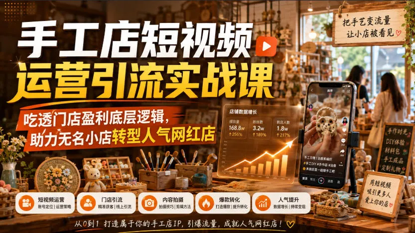 手工店短视频运营引流实战课,吃透门店盈利底层逻辑,助力无名小店转型人气网红店-续财库