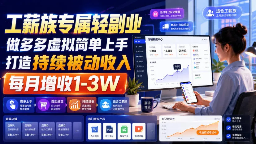 工薪族专属轻副业，做多多虚拟简单上手打造持续被动收入，每月增收1-3W【揭秘】-续财库