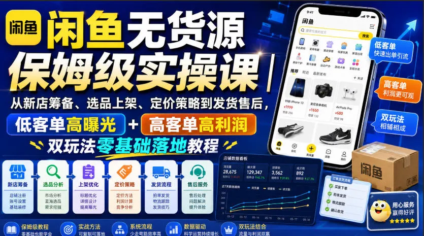 闲鱼无货源保姆级实操课|从新店筹备、选品上架、定价策略到发货售后,低客单高曝光+高客单高利润双玩法零基础落地教程-续财库
