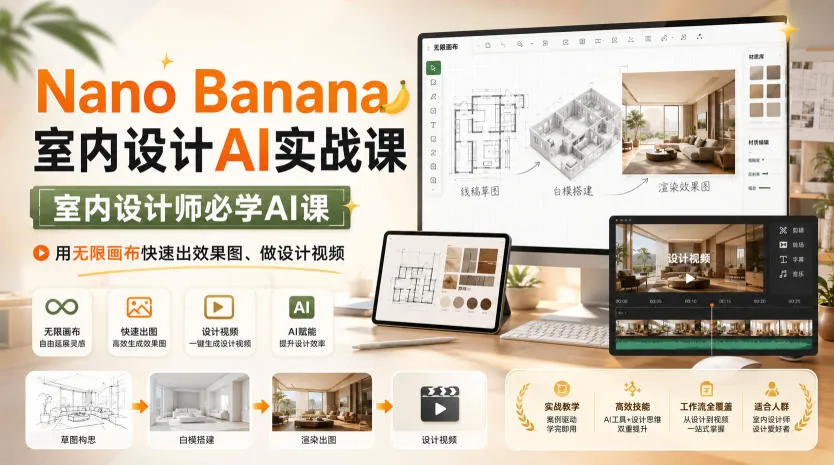 Nano Banana室内设计AI实战课,室内设计师必学AI课,用无限画布快速出效果图、做设计视频-续财库