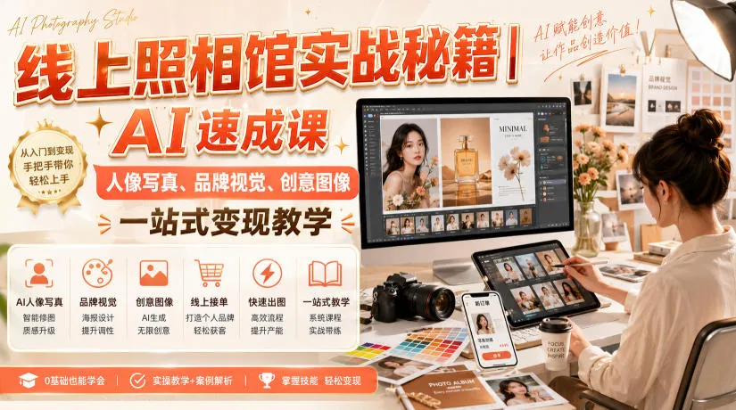 线上照相馆实战秘籍｜AI速成课，人像写真、品牌视觉、创意图像一站式变现教学-续财库