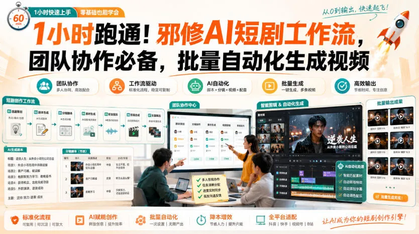 1小时跑通！邪修AI短剧工作流，团队协作必备，批量自动化生成视频-续财库