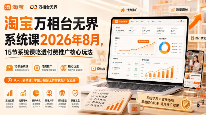淘宝万相台无界系统课2026年8月，15节系统课吃透付费推广核心玩法-续财库