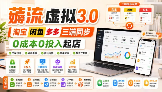 绅白不白·薅流虚拟3.0丨淘宝闲鱼多多三端同步丨0成本0投入起店-续财库