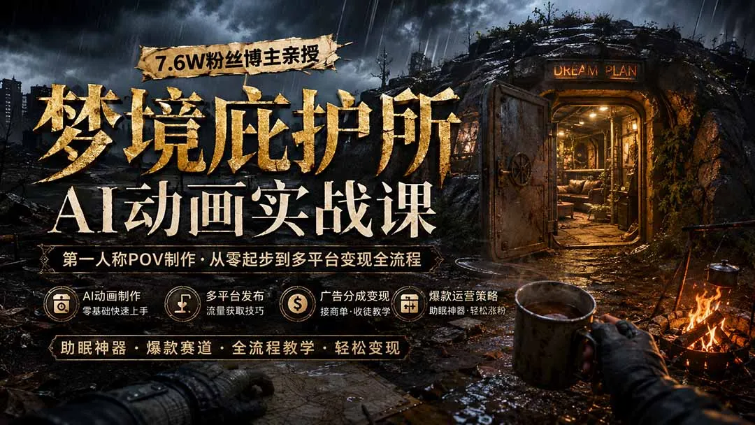 梦境庇护所AI动画实战课：7.6W粉丝博主亲授第一人称POV制作，从零起步到多平台发布变现全流程-续财库