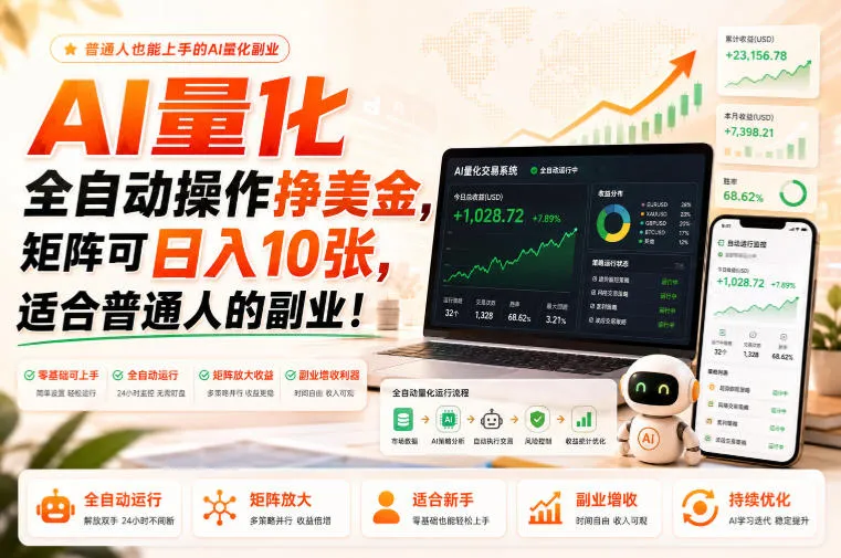 AI量化全自动操作挣美金，矩阵可日入10张，适合普通人的副业！【揭秘】-续财库