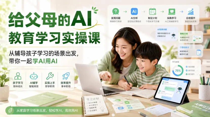 给父母的AI教育学习实操课，从辅导孩子学习的场景出发，带你一起学AI用AI-续财库