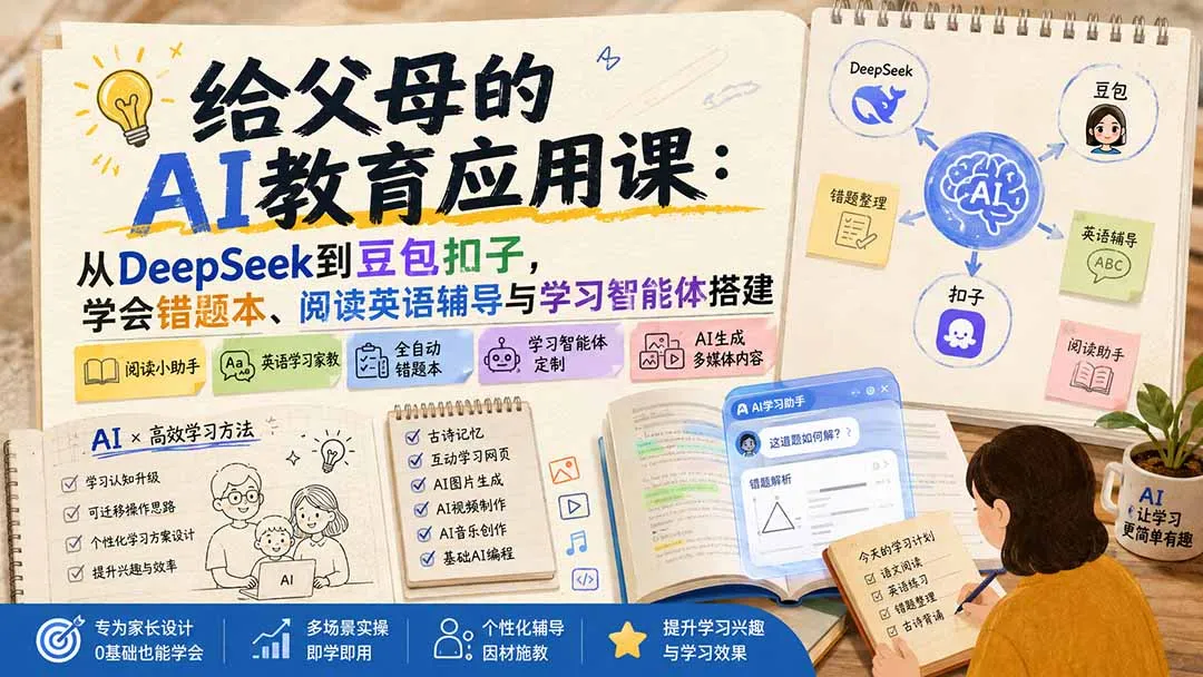 给父母的AI教育应用课：从DeepSeek到豆包扣子，学会错题本、阅读英语辅导与学习智能体搭建-续财库