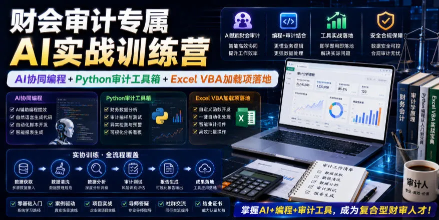 财会审计专属AI实战训练营|AI协同编程+Python审计工具箱+Excel VBA加载项落地(更新0816)-续财库