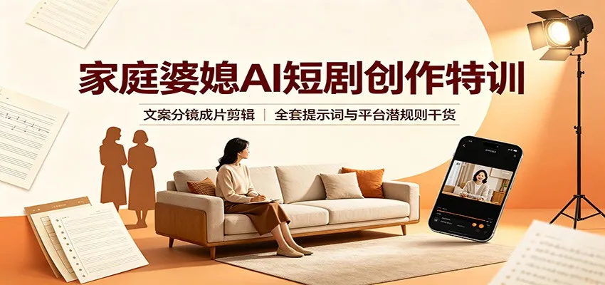 家庭婆媳AI短剧创作特训：文案分镜成片剪辑，全套提示词与平台潜规则干货-续财库