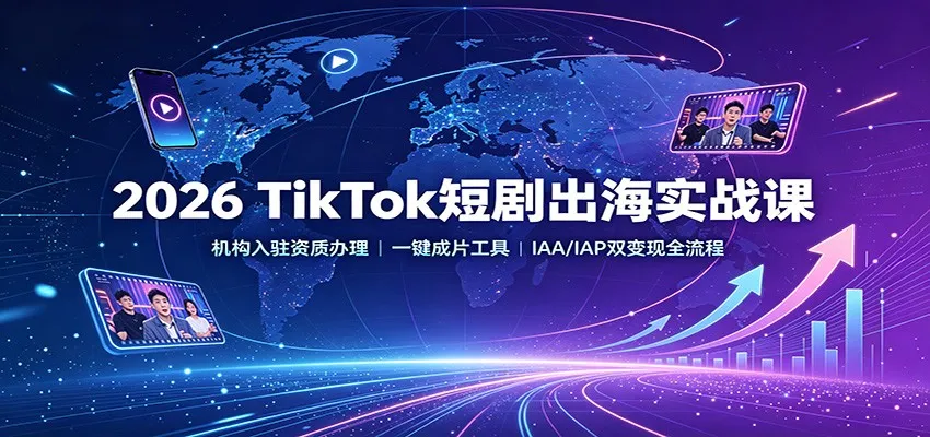 2026 TikTok短剧出海实战课：机构入驻资质办理，一键成片工具，IAA/IAP双变现全流程-续财库