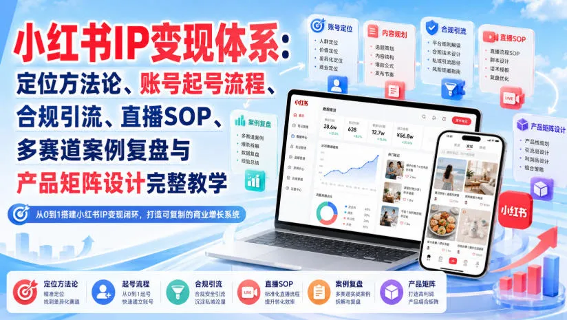 小红书IP变现体系:定位方法论、账号起号流程、合规引流、直播SOP、多赛道案例复盘与产品矩阵设计完整教学-续财库