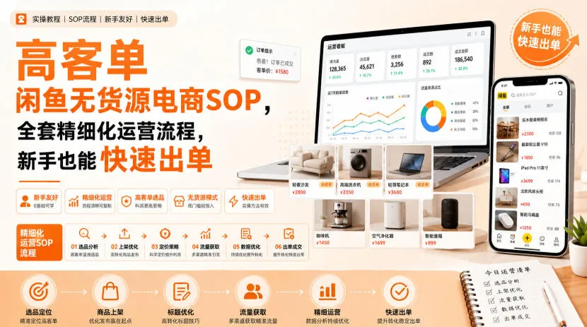 高客单闲鱼无货源电商SOP，全套精细化运营流程，新手也能快速出单-续财库
