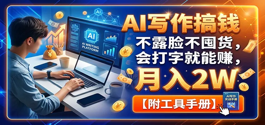 AI写作搞钱：不露脸不囤货，会打字就能赚，月入2W【附工具手册】-续财库