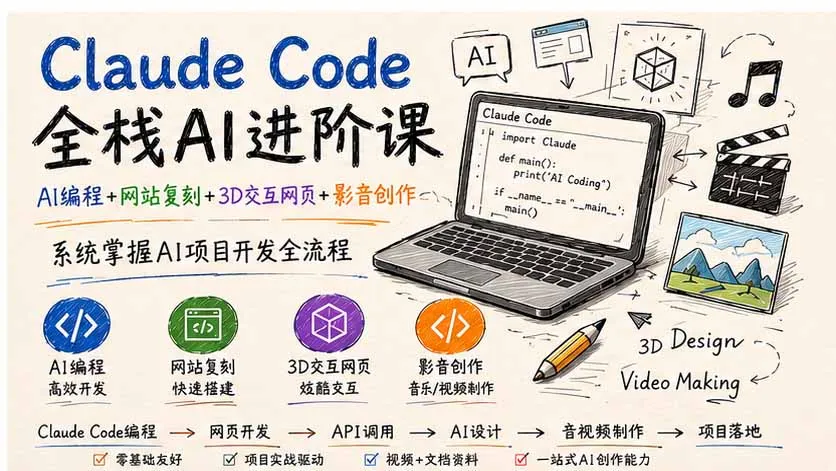 Claude Code全栈AI进阶课;AI编程+网站复刻+3D交互网页+影音创作,系统掌握AI项目开发全流程-续财库
