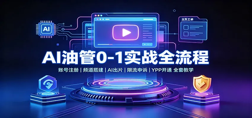 AI油管0-1实战：账号注册频道搭建，AI出片，限流申诉，YPP开通全套教学-续财库