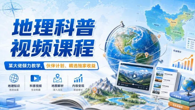 地理科普视频课程，某大佬倾力教学，伙伴计划、精选独家收益-续财库