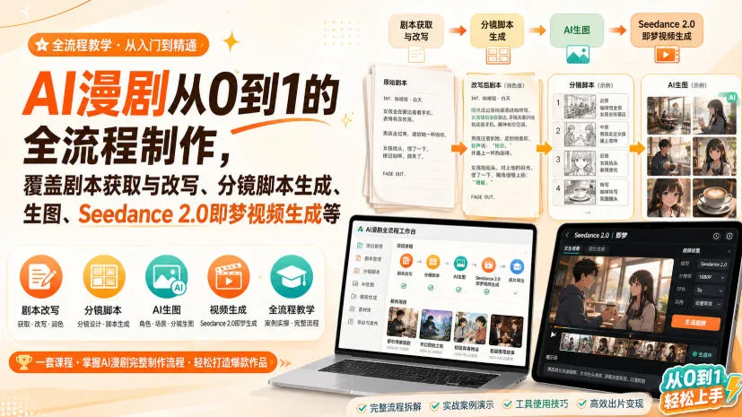 AI漫剧从0到1的全流程制作,覆盖剧本获取与改写、分镜脚本生成、角色场景生图与三视图、Seedance 2.0即梦视频生成(PDF版)-续财库