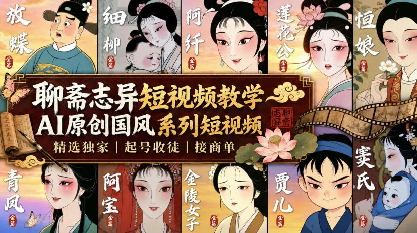 聊斋志异短视频教学，AI原创国风系列短视频，精选独家丨起号收徒丨接商单(更新0818)-续财库