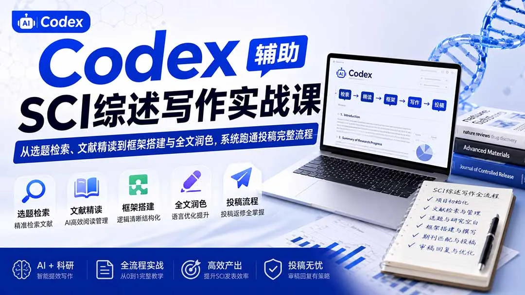 Codex辅助SCI综述写作实战课——从选题检索、文献精读到框架搭建与全文润色，系统跑通投稿完整流程-续财库