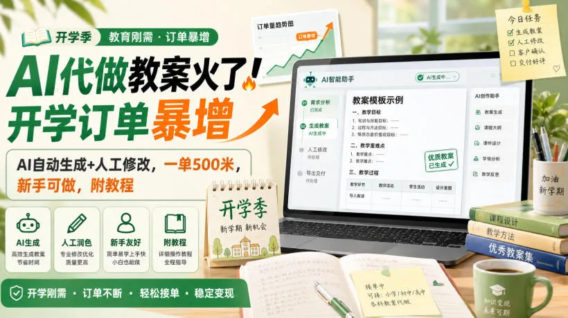 AI代做教案火了！开学订单暴增，AI自动生成+人工修改，一单500米，新手可做，附教程【揭秘】-续财库