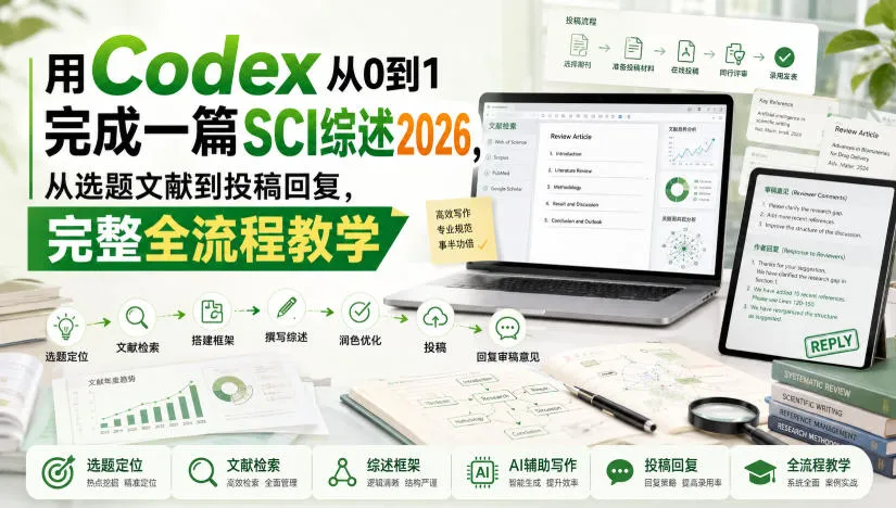 用Codex从0到1完成一篇SCI综述2026，从选题文献到投稿回复，完整全流程教学-续财库