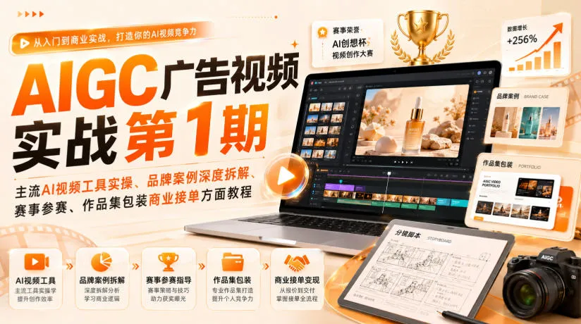 AIGC广告视频实战第1期，主流AI视频工具实操、品牌案例深度拆解、赛事参赛、作品集包装商业接单方面教程-续财库
