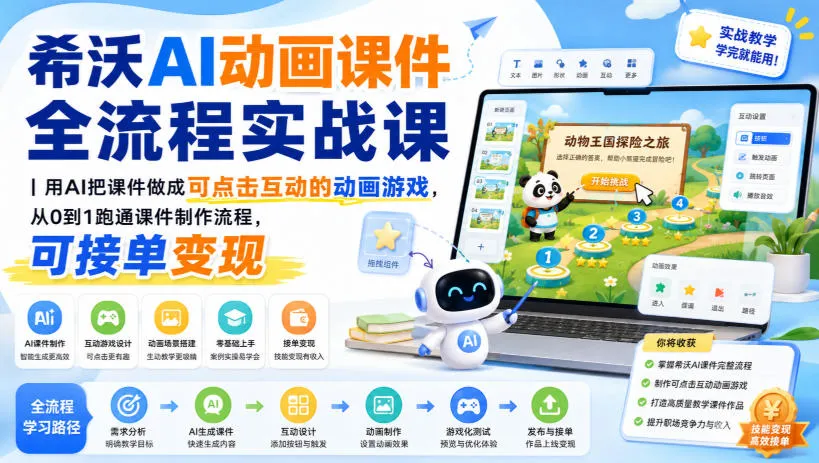 希沃AI动画课件全流程实战课|用AI把课件做成可点击互动的动画游戏,从0到1跑通课件制作流程,可接单变现-续财库