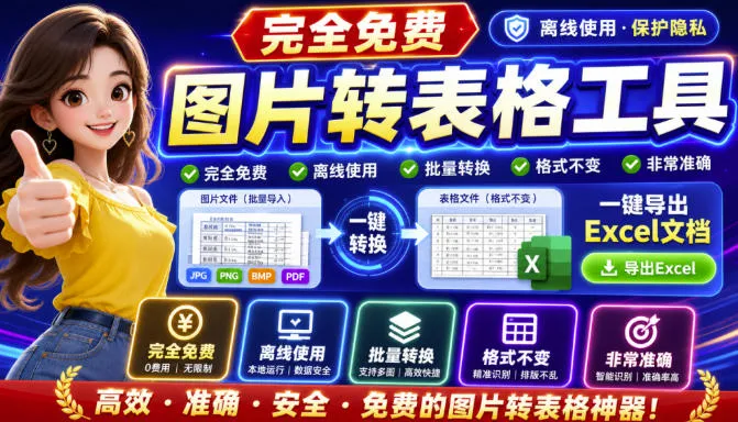 图片表格识别提取工具,支持一键从图片中智能提取表格并导出Excel文件,可离线免网运行,FastTableOCR-续财库