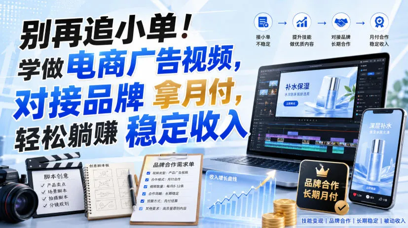 别再追小单！学做电商广告视频，对接品牌拿月付，轻松躺賺稳定收入【原创双语字幕】-续财库