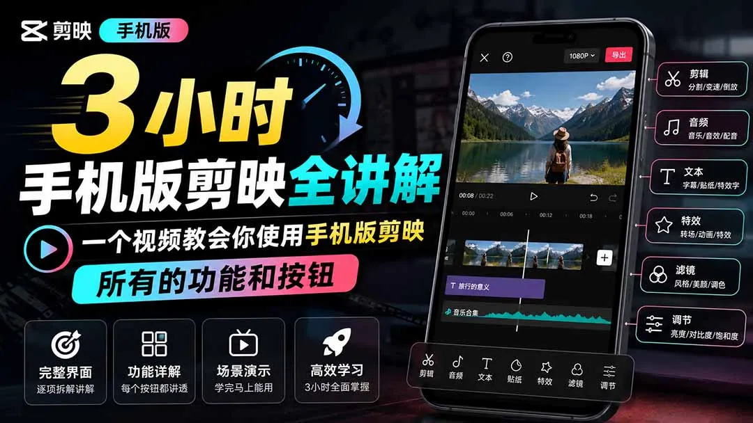 3小时手机版剪映全讲解,一个视频教会你使用手机版剪映,所有的功能和按钮-续财库