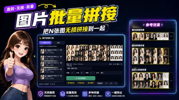 图片批量拼接，把N张图无损拼接到一起，支持横向、竖向、自定义等功能-续财库