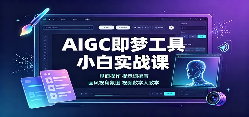 AIGC即梦工具小白实战课:界面操作,提示词撰写,画风视角氛围视频数字人教学-续财库