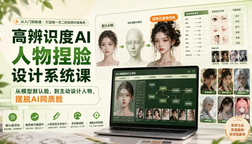 高辨识度AI人物捏脸设计系统课,从模型默认脸,到主动设计人物,摆脱AI同质脸-续财库