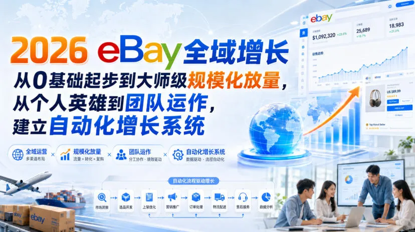 2026 eBay全域增长，从0基础起步到大师级规模化放量，从个人英雄到团队运作，建立自动化增长系统-续财库