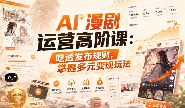 AI漫剧运营高阶课：吃透发布规则，掌握多元变现玩法-续财库