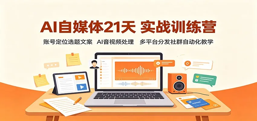 AI自媒体21天实战训练营:账号定位选题文案,AI音视频处理,多平台分发社群自动化教学-续财库