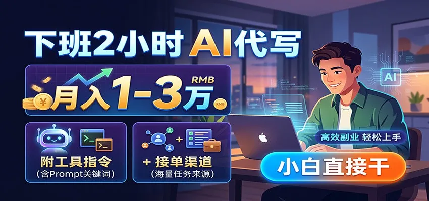 下班2小时AI代写,月入1-3万,附工具指令+接单渠道,小白直接干-续财库