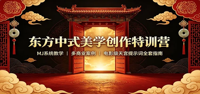 东方中式美学创作特训营：MJ系统教学，多商业案例，电影级天宫提示词全套指南-续财库