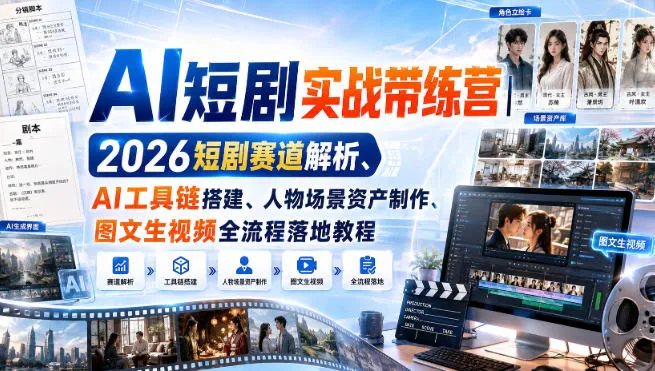 AI短剧实战带练营｜2026短剧赛道解析、AI工具链搭建、人物场景资产制作、图文生视频全流程落地教程-续财库