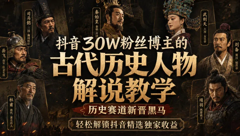 抖音30W粉丝博主的古代历史人物解说教学,历史赛道新晋黑马,轻松解锁抖音精选独家收益-续财库