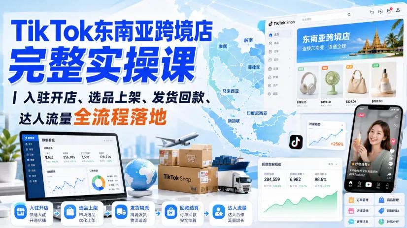 TikTok东南亚跨境店完整实操课|入驻开店、选品上架、发货回款、达人流量全流程落地-续财库